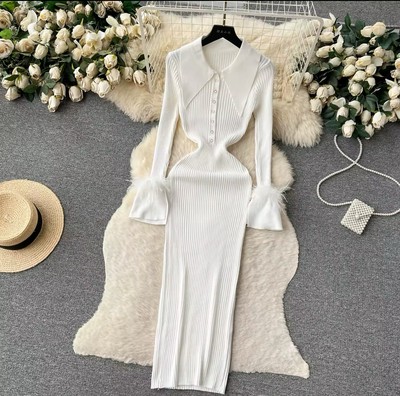 Long Sleeve Knitted Long Bodycon Dress