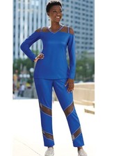 Size 1X PLUS Ashro Blue Formal Wedding Church Tamiya Active Pant Suit Set