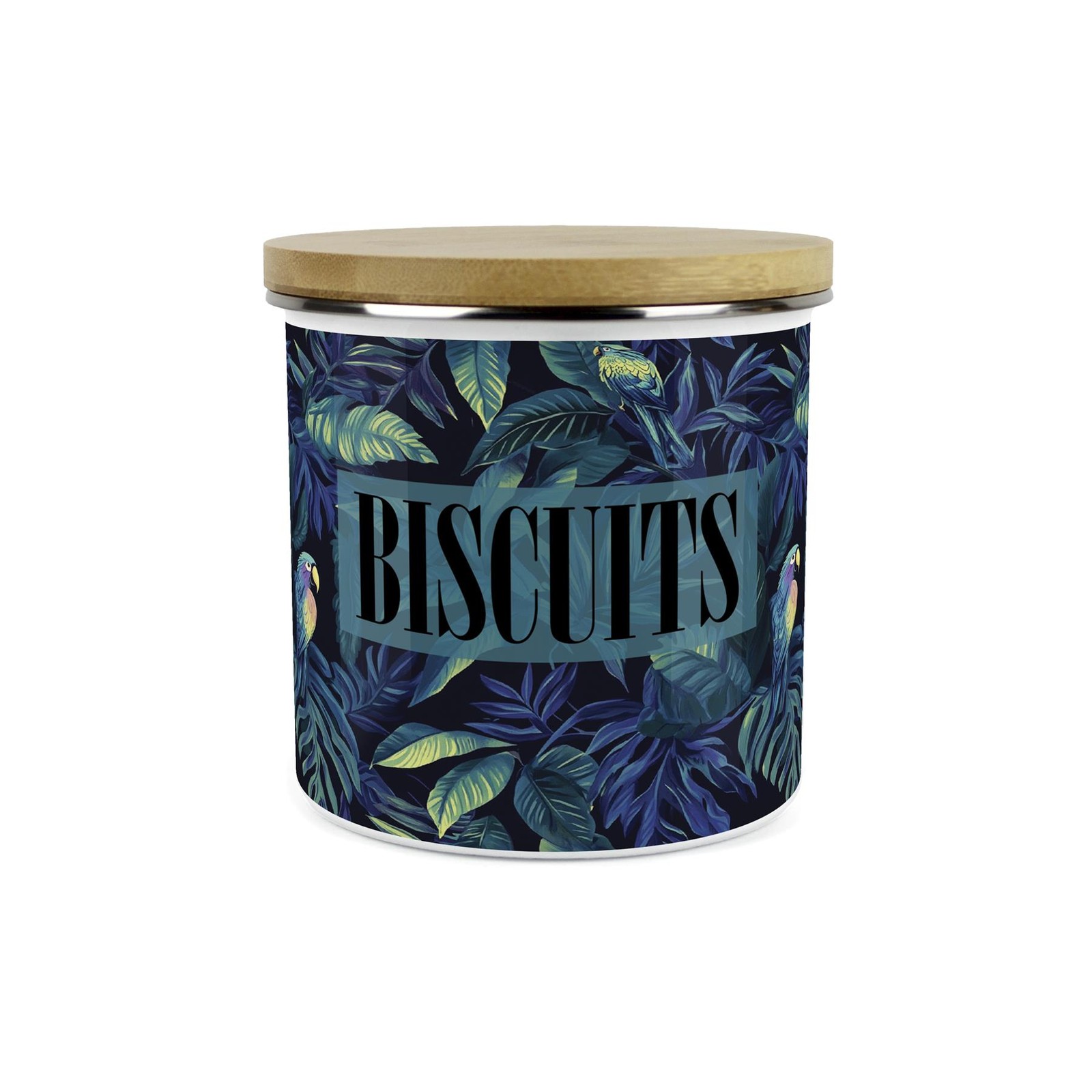 Tropical Parrots Biscuit Canister - 1.2L Enamel Kitchen Storage Jar Gift