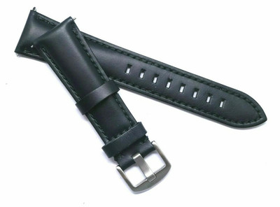 22mm Black Smooth Leather Replacement Watch Strap band Stainless Buckle