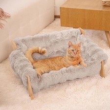 Elevated Cat Couch Bed Wooden Raised Kitty Sofa Lounge Chair Washable Fluffy
