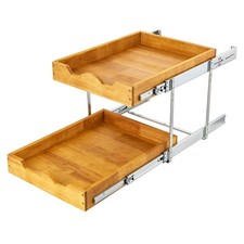 2 Tier Pull Out Cabinet Organizer 14" W x 21" D Double Tier Slide Out Wood ...