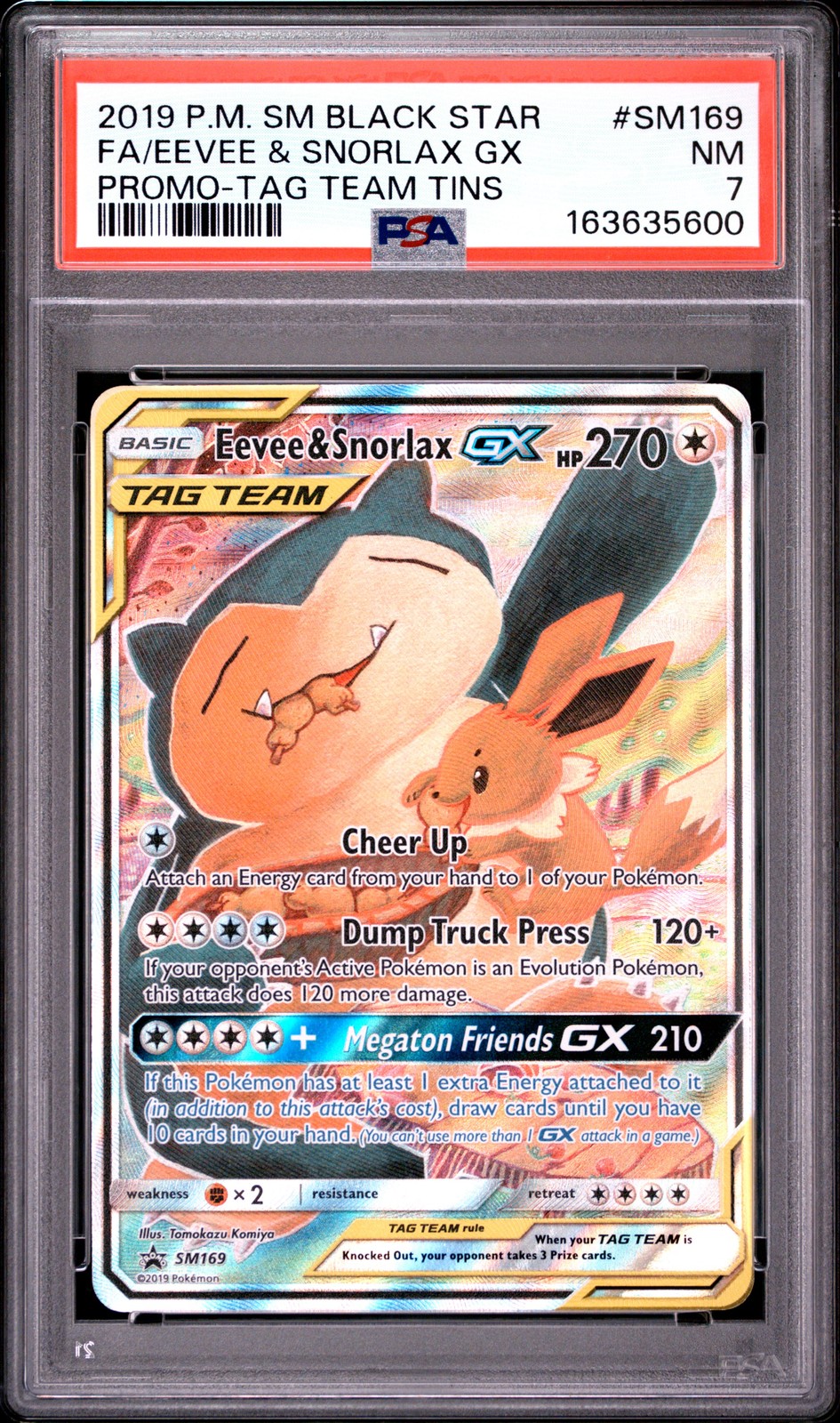 2019 Pokemon SM Black Star Promos SM169 Eevee & Snorlax GX Tag Team PSA 7 5600