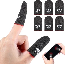 6 Packs Mobile Gaming Finger Sleeve Silver Fiber Anti Sweat Thumb black 