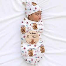 Ylsteed Baby Highland Cow Swaddle Blanket and Headband Set, Newborn Receiving