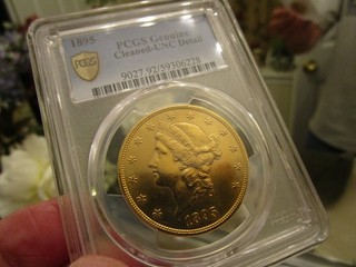 GOLD UNC 1895 LIBERTY HEAD DOUBLE EAGLE 1 OZ OF AU PCGS UNC DETAILS CLEANED