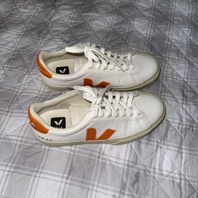 Veja Campo Chromefree Leather Extra White Orange Women Casual Shoes  Sz 6