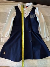 Navy Blue Dress with White Long Sleeve- Kids