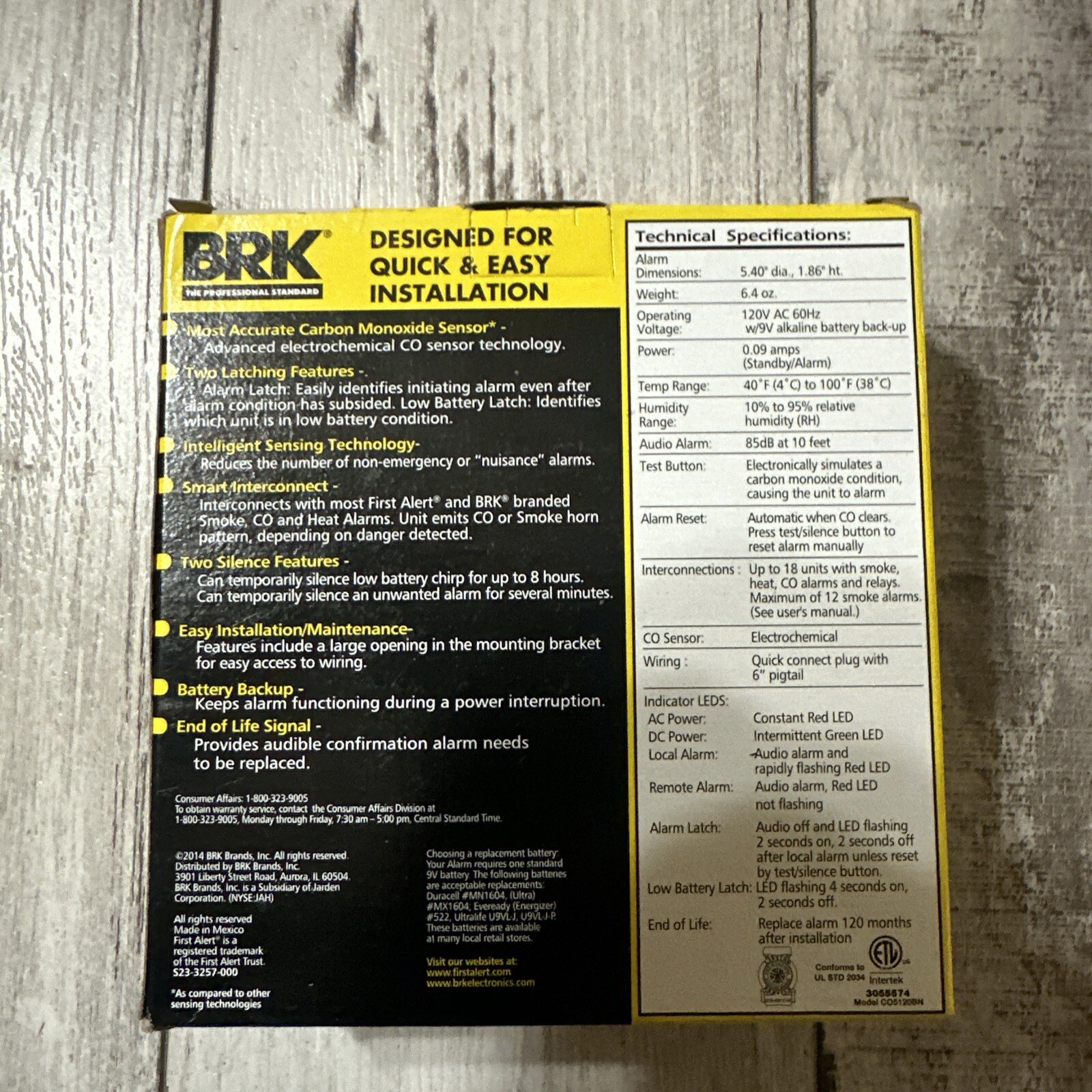 BRK CARBON MONOXIDE DETECTOR HARD WIRED W/ BATTERY ELECTROCHEMICAL