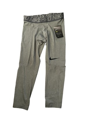 Nike PRO Dri -Fit Mens Gray Elastic Band Black Nike Logo Stretch Leggings Sz S