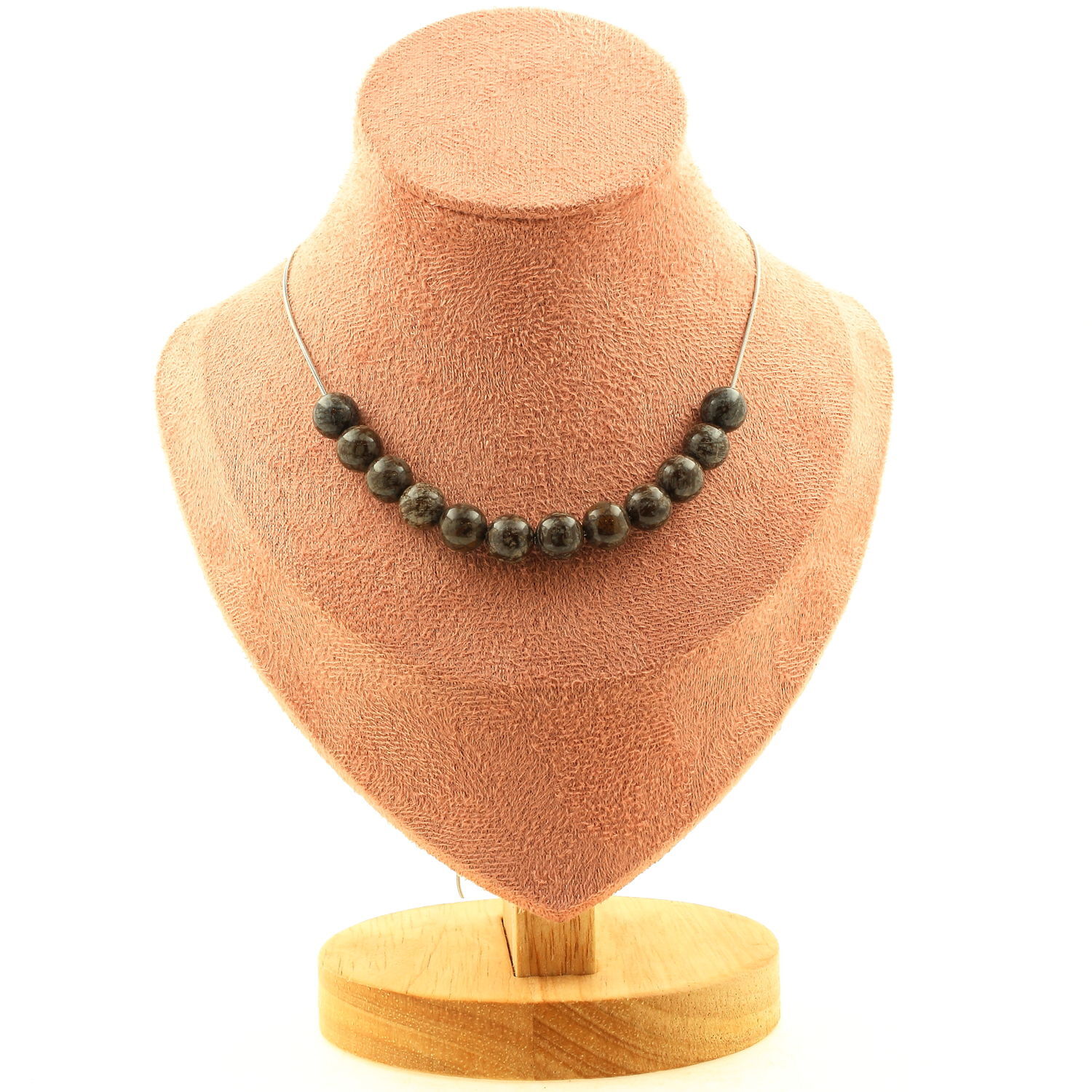 Collier Obsidienne Flocon de Neige Marron 8mm - Bijou 10 Perles en Pierres Naturelles