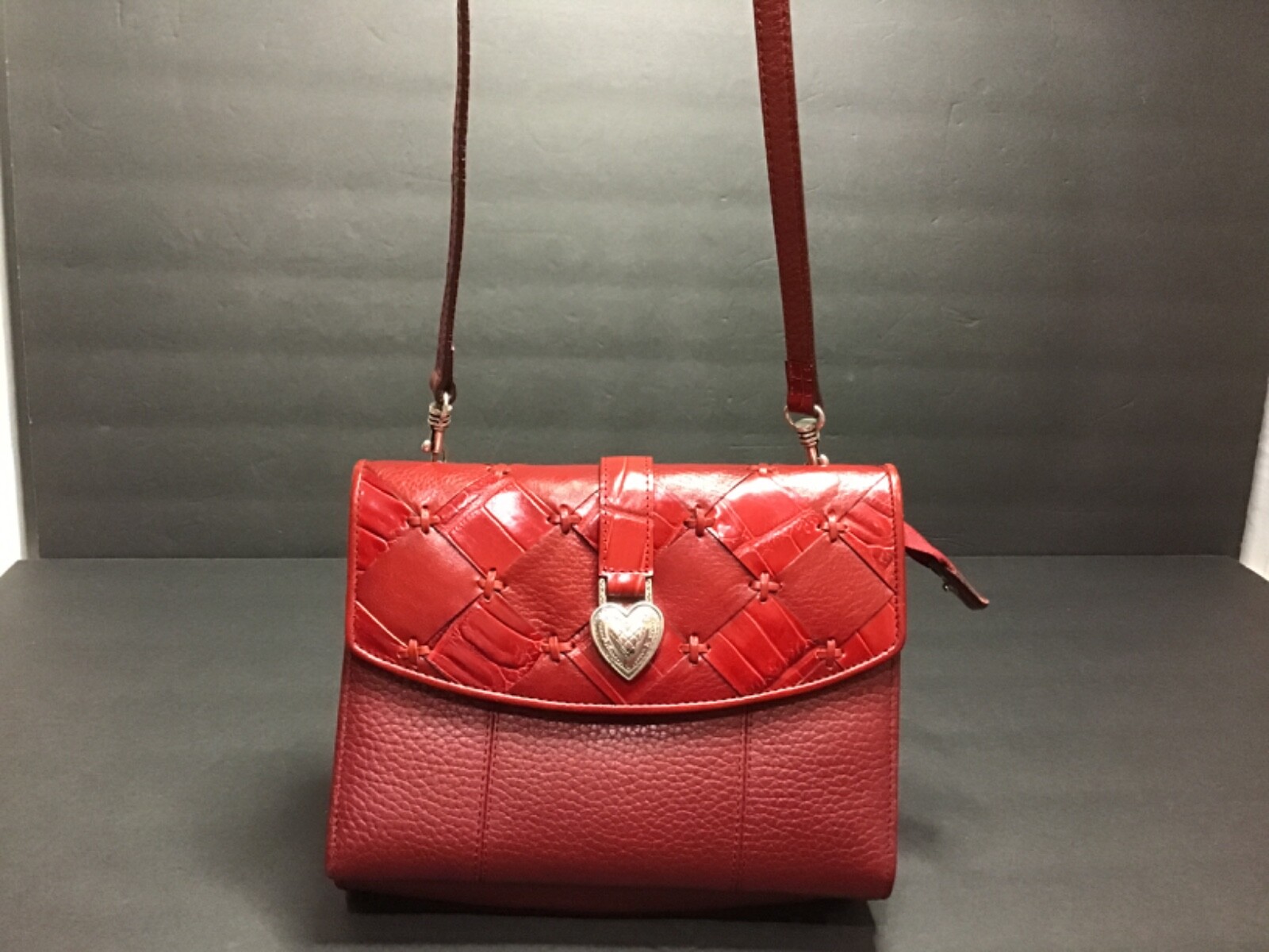 BRIGHTON-BURGANDY/RED LEATHER w/PATCHWORK TOP CRO… - image 2