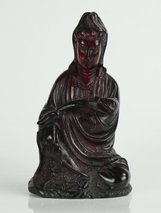 Old Chinese Cherry Amber Bakelite Figure of Guanyin Early 20th Century