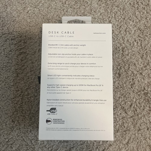 Native Union Desk Cable USB C to USB C 8ft 100W cable - Picture 2 of 2