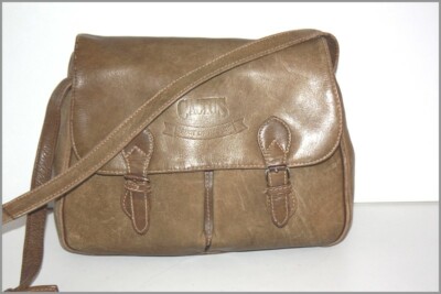 CACTUS Sacoche Besace Cuir Patiné Bronze Taupe Bandoulière BE