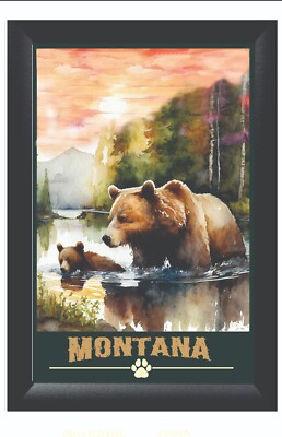 MONTANA Grizzly Bear Art Wild Life Wilderness Scene Travel Poster Prints