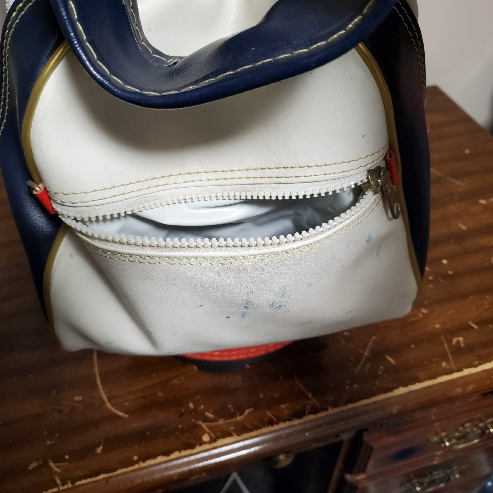 Vintage Spalding Faux Leather Golf Cart Bag 6 Way Red White Blue