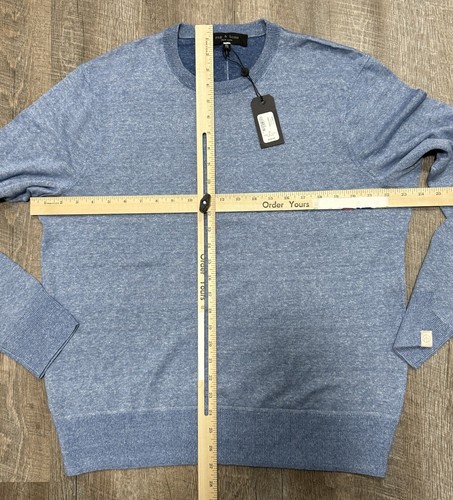 RAG & BONE Dean Crew Sweater Mens Size XL Merino Wool Linen Blue Stretch NEW - Picture 6 of 13