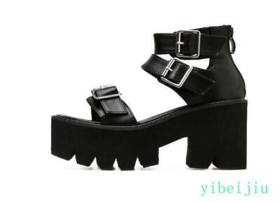 Gladiator Womens Punk Open Toe Sandal High Heel Platform Buckle Shoes Zipper New