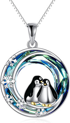 Owl Cat Frog Penguin Mushroom Dolphin Necklace Sterling Silver Moonstone Crystal