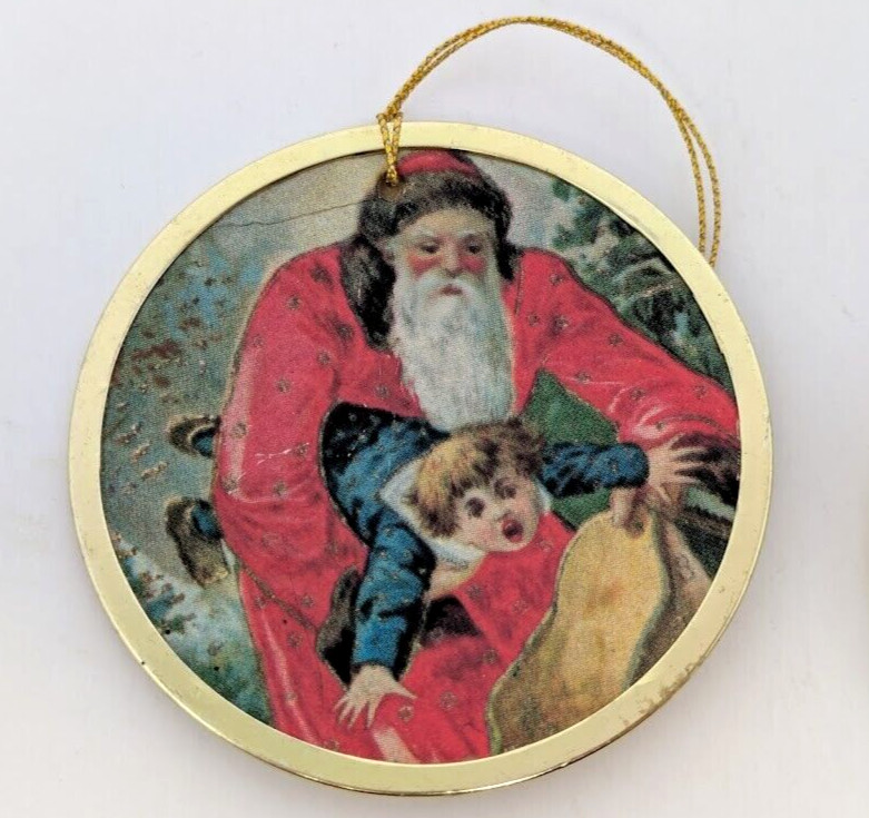 Merrimack 1976 Santa Gift Tag Ornament (Lot 6) Paperboard Metal Vtg