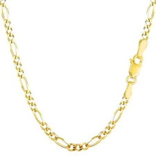 14k Yellow Real Solid Gold Figaro Chain Necklace, 3.0mm, 22"