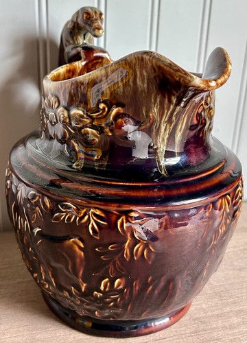 Vintage Reproduction Harker Rockingham Pottery Brown Drip Hound Dog Pitcher USA - Picture 2 of 9