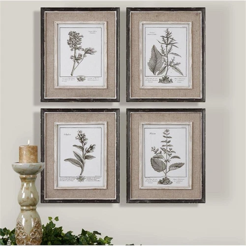 Uttermost Casual Gray Study Wood Flax and Linen Framed Art in Black (Set of 4) - Picture 2 of 5