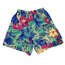 Vintage Koret Size M Tropical Floral Gauze Knit High Waist Casual Shorts Beach