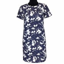 J.Crew Dress 00 Navy Blue White Floral Open Keyhole Back Lined Business Casual