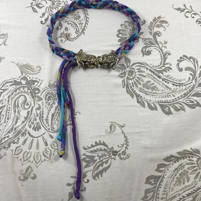 Vintage Kissing Frogs Boho Hippie Braided Fabric & Cord Waist Accent Belt