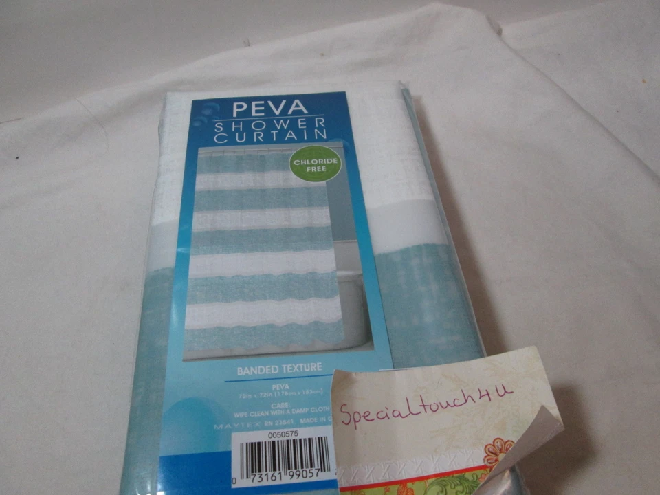 Nueva Cortina de Ducha Maytex BANDED TEXTURE PEVA 70x72 ~ Rayas Azules y Blancas Nueva en Paquete Foto 3 de 4