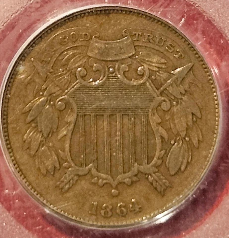1864 TWO CENT SMALL MOTTO PCGS VF35 OBSOLETE TYPE COIN 2C RARE VARIETY - Image 3 of 4