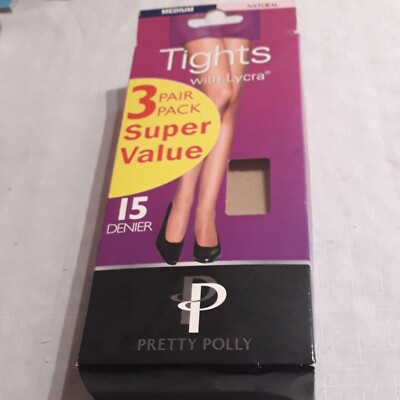 3 Pairs Pretty Polly 15 denier sheer leg Natural nylon tights. Size Medium 