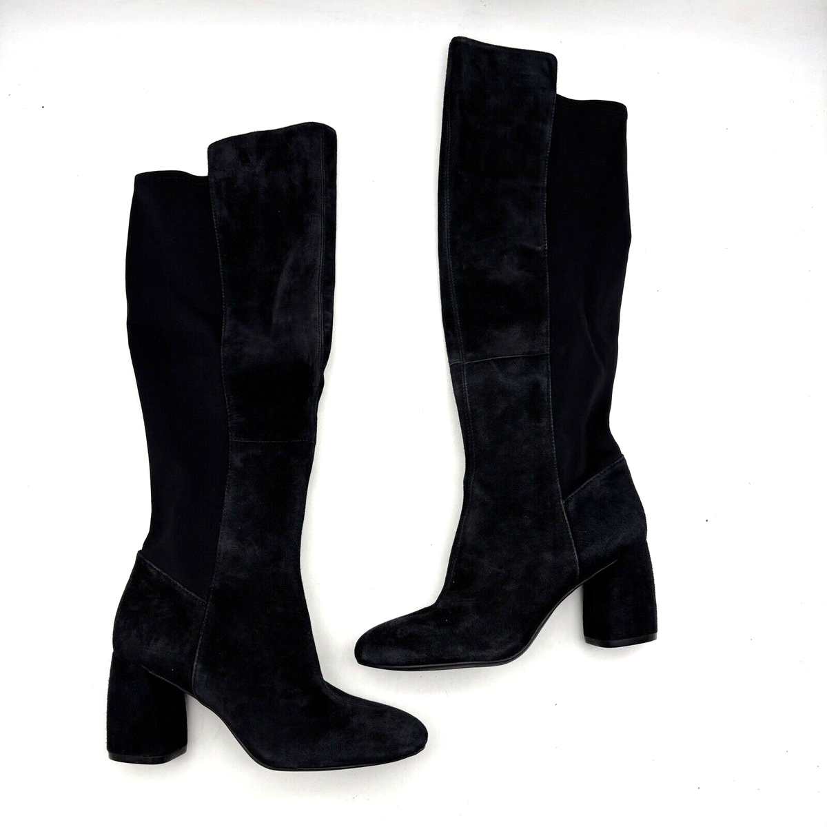 NEW Nine West KERIANNA Black Suede Leather Block Heel Stretch Knee