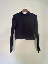 Athleta Black Textured Thumb Holes Women Hoodie Size S