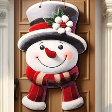 Christmas Snowman Wooden Hanging Sign Snowman Door Wreath Lovely Lovely Style