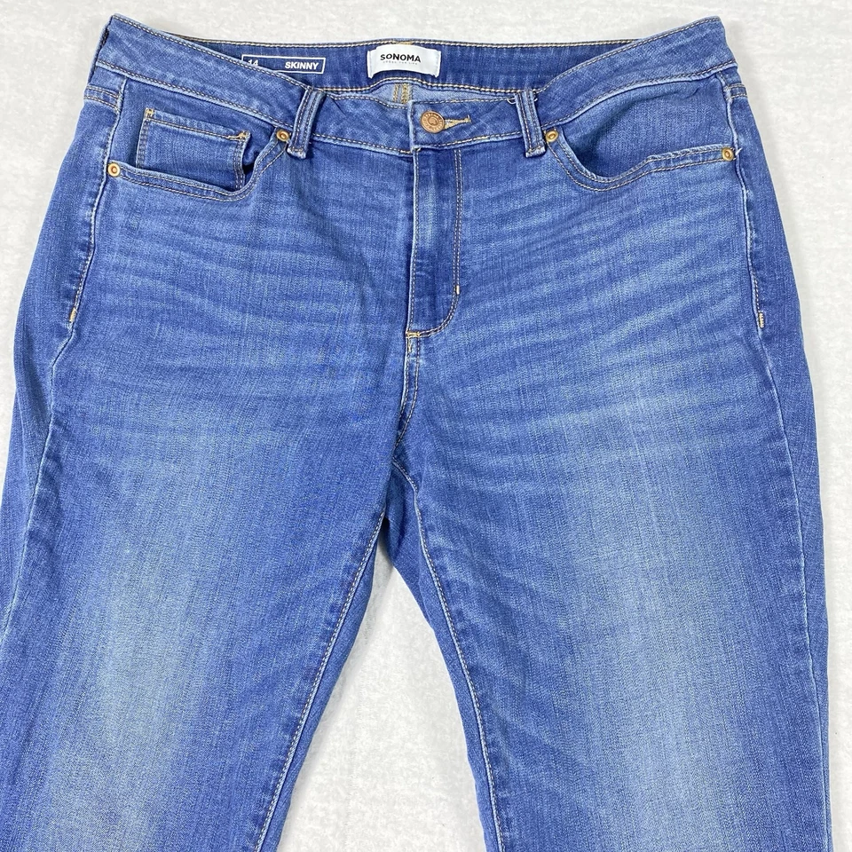 Pantalones de mezclilla ajustados Sonoma para mujer talla 14 azules tiro medio elásticos informales elegantes Y2K Foto 3 de 4