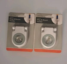 Diversified Plastic Mop and Broom Holder, White, 11.25 in L x 1 in W x 3 -2 Pack