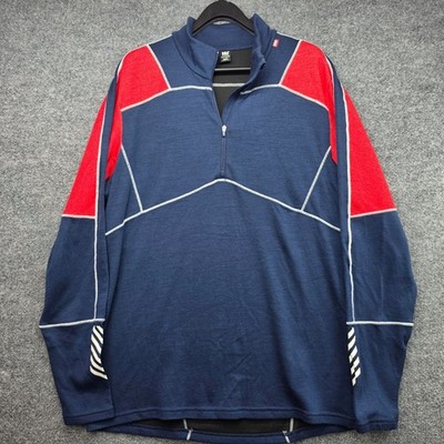 Helly Hansen Mens Lifa Merino Midweight 1/2 Zip Navy Red Base Layer XL 48318 M