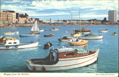 Vintage John Hinde Postkarte Margate aus dem Hafen 1975 verschickt UK