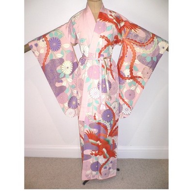 FAB VINTAGE GROSSER MÄDCHEN/SCHLANKER JAPANISCHER FURISODE SEIDENKIMONO FÜR ERWACHSENE - PHÖNIX