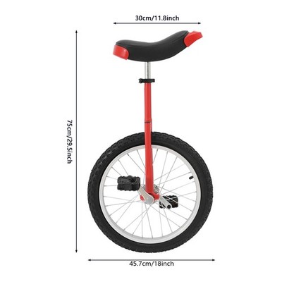 Adjustable 18in Red Unicycle 73–85cm Seat One-Wheel Bike Ages 5–60