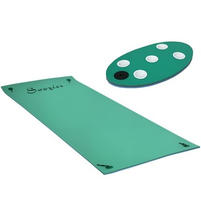 Soozier 12.5' x 5' Floating Mat with Drink Holders 3-Layer Lily Pad, Green