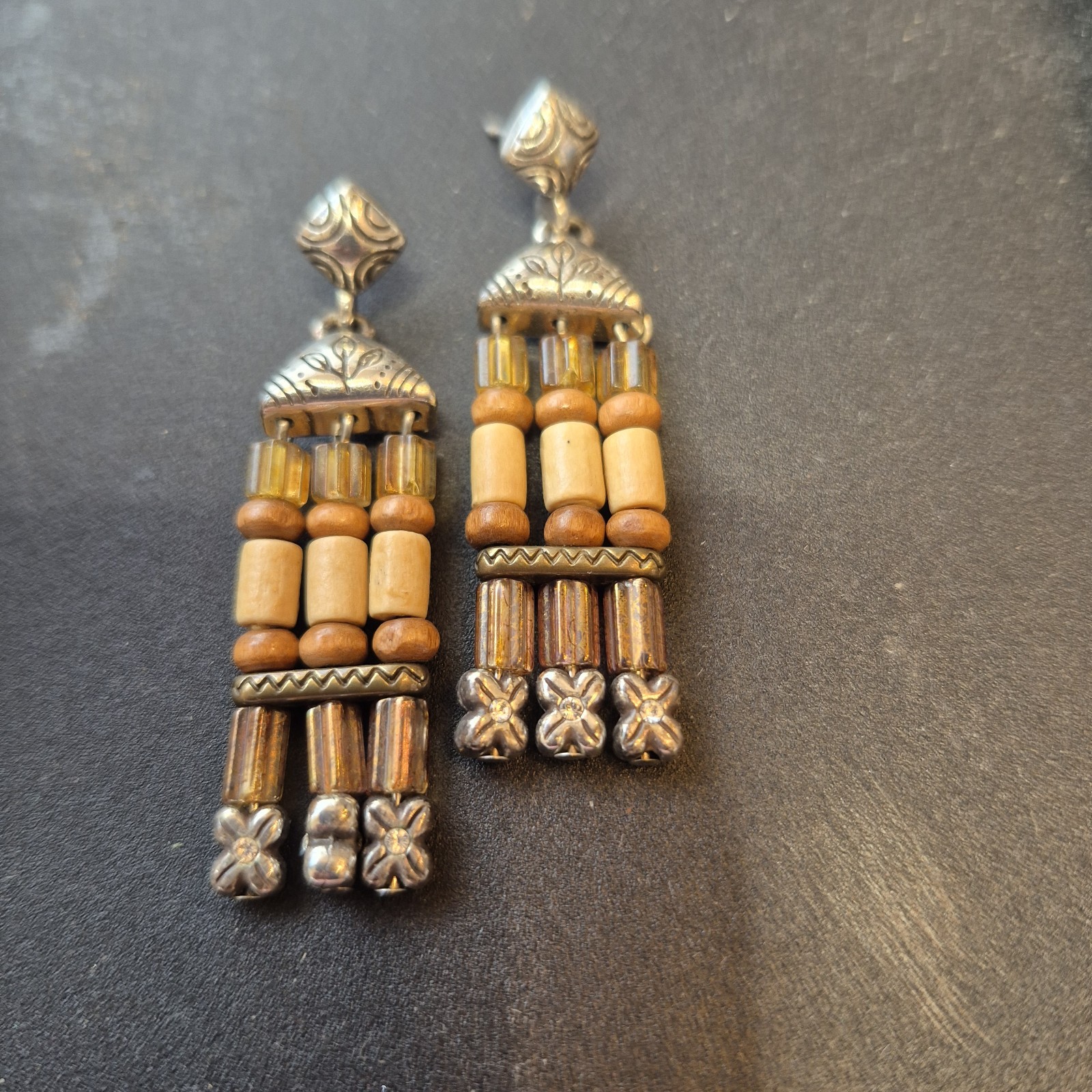 BRIGHTON CARAVAN Brown Silver Post Drop EARRINGS - image 1