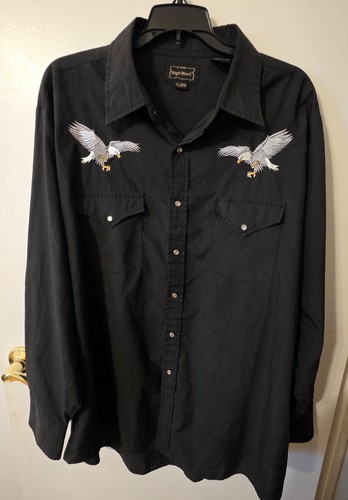 90s High Noon Eagle Embroidered Western Pearl Snap Shirt XL Faded Black Cowboy