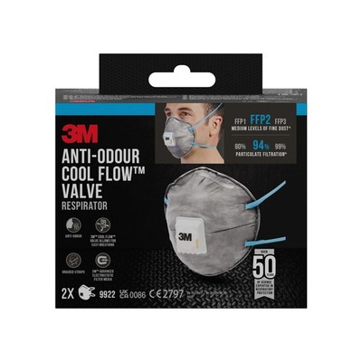 3M  Cool Flow  Partikelmaske 9922, FFP2, geruchshemmend, mit Ventil, 2er-Pack
