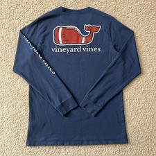 Vineyard Vines Boys Whale Football Long Sleeve T Shirt Blue Size Large