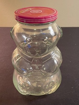 Vintage KRAFT Teddy Bear Glass Red Metal Lid Estate find SEE NOTES