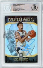 Stephen Curry 2020 Donruss Optic Winner Stays Holo Autograph Card #3 BAS (Blue)